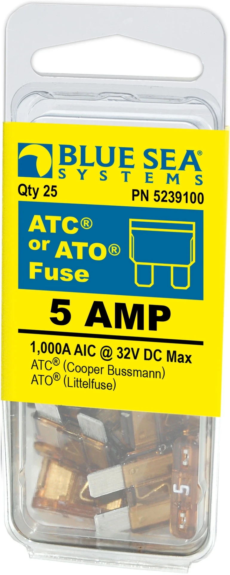 [5239100] BLUE SEA SYSTEMS FUSE ATO / ATC 5A PACK 25 5239100