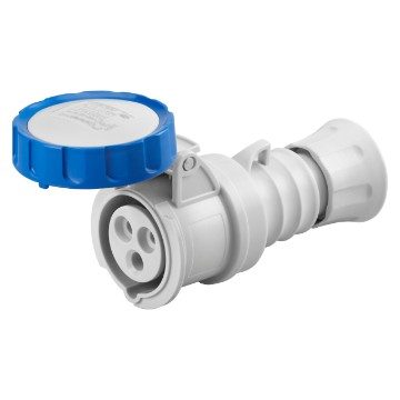 GEWISS STRAIGHT CONNECTOR HP - IP66/IP67/IP68/IP69 - 2P+E 32A 200-250V 50/60HZ - BLUE - 6H - SCREW WIRING