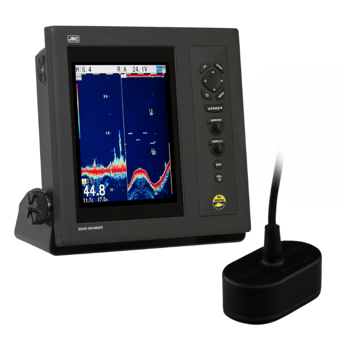 JRC FISHFINDER JFC-800E INCLUDING: JFC-800E Display unit CW-269A-2M Power cable CW-840-0.3M Transducer cable /J6 connector CW-376-5M Data connection cable 5m CW-576-0.5M display cable 0.5m (external display) A30MB10250 Cover TD-501C Transducer for JFC-800 (50/200kHz, 1 kW)