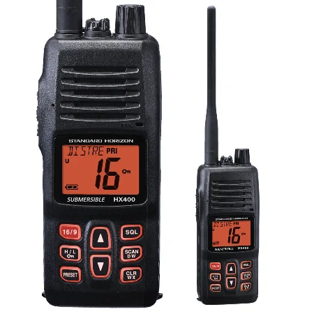 MARINE VHF HX-400E HH WITH : BATTERY FNB-115LI  -ANTENNA CAT-460  -CHARGER CRADLE CD-50  -POWER ADAPTER PA-45C  -BELT CLIP CLIP-22  -OWNER'S MANUAL