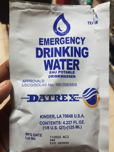 [EWDAT125] EMERGENCY WATER DATREX USA 125ML. SACHET