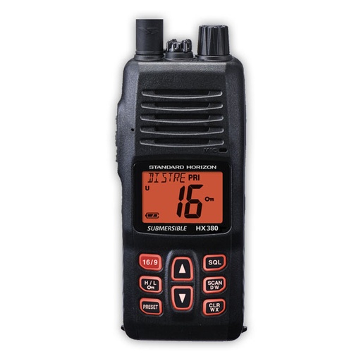 [HX-380] MARINE VHF HX-380 SUBMERSIBLE WITH : -BATTERY FNB-V105LI  -ANTENNA CAT-460  -CHARGER CRADLE CD-48  -POWER ADAPTER PA-48C  -BELT CLIP  -USER MANUAL