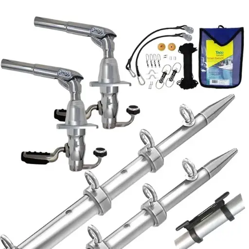 [GS-3952VEL-1] TACO 18' GRAND SLAM 390 OUTRIGGER KIT, SILVER/SILVER 